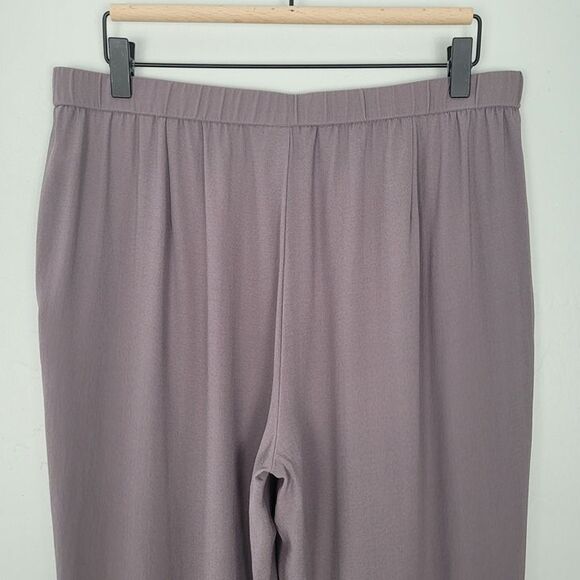 Eileen Fisher Size M Silk Georgette Crepe Pants Pull On Straight Leg Purple - Picture 8 of 12